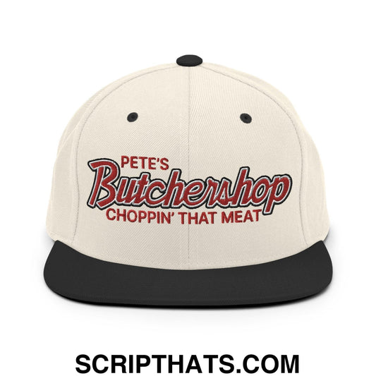 Pete's Butchershop Choppin' That Meat Script Snapback Hat Natural Black