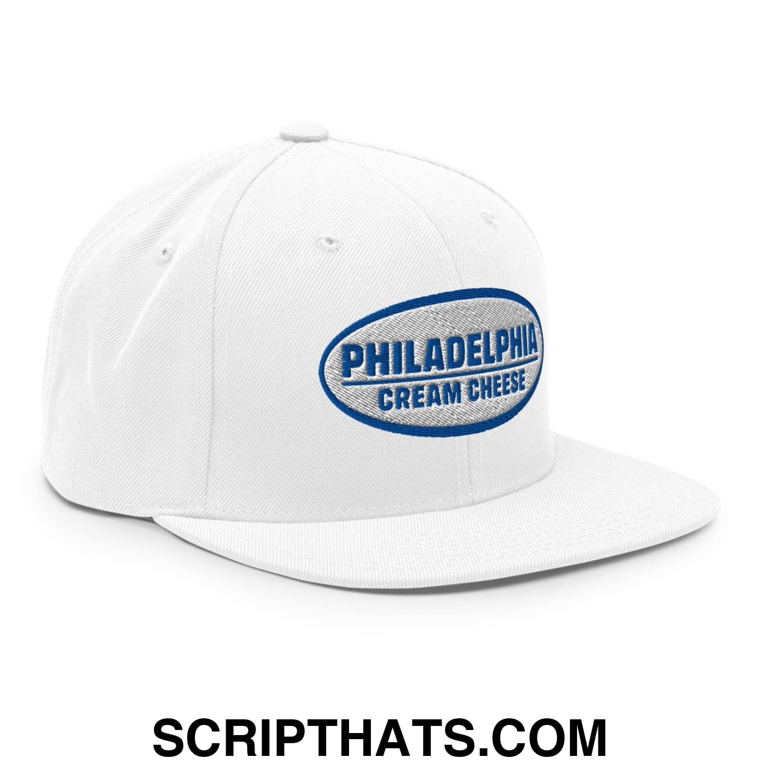 Philadelphia Cream Cheese Embroidered Flat Bill Brim Snapback Hat White