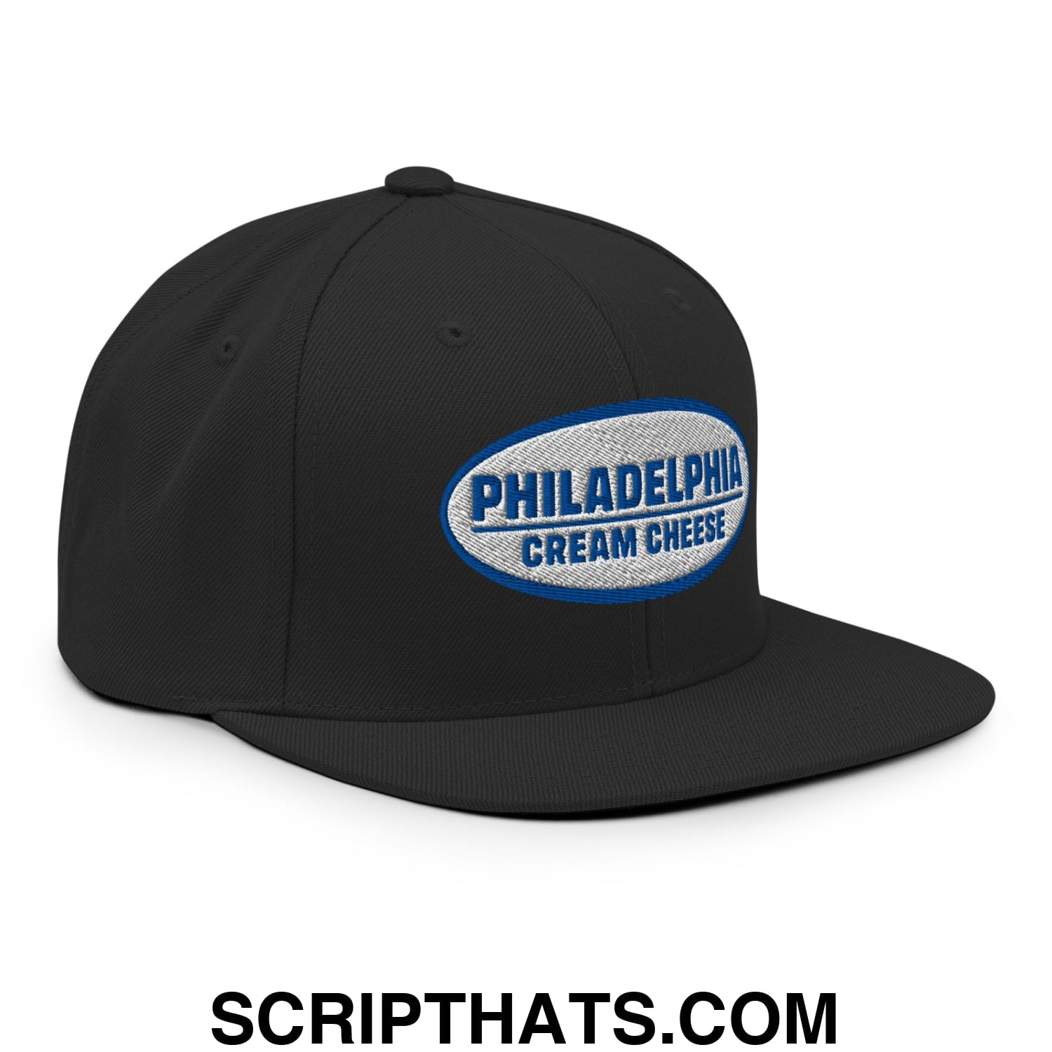 Philadelphia Cream Cheese Embroidered Flat Bill Brim Snapback Hat Black