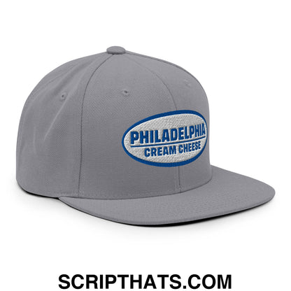 Philadelphia Cream Cheese Embroidered Flat Bill Brim Snapback Hat Silver