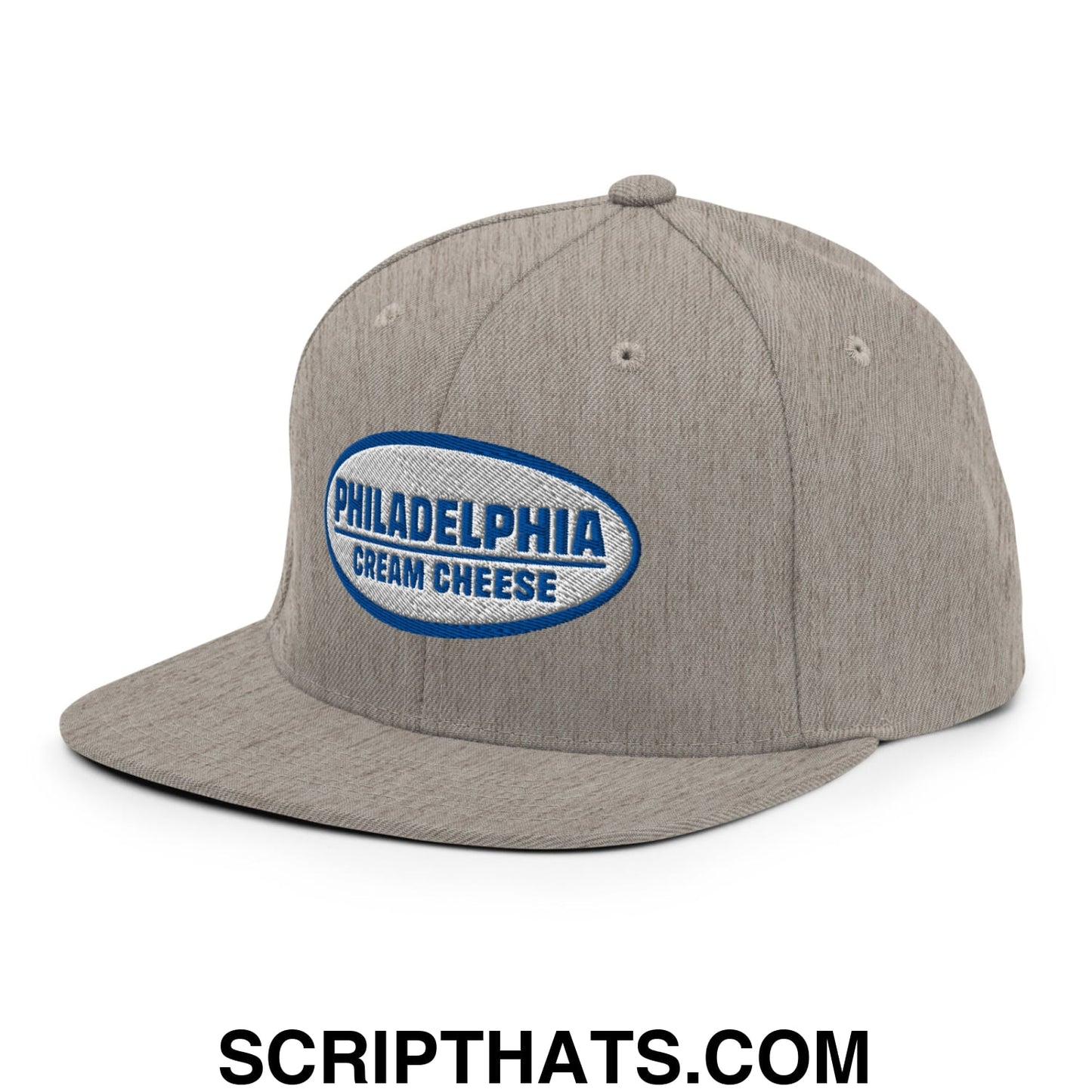Philadelphia Cream Cheese Embroidered Flat Bill Brim Snapback Hat Heather Grey