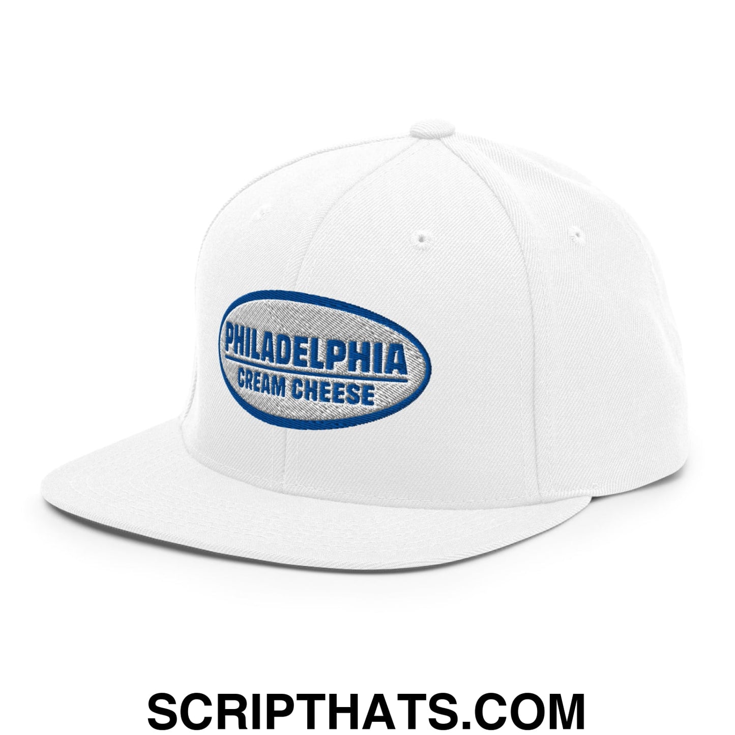 Philadelphia Cream Cheese Embroidered Flat Bill Brim Snapback Hat White