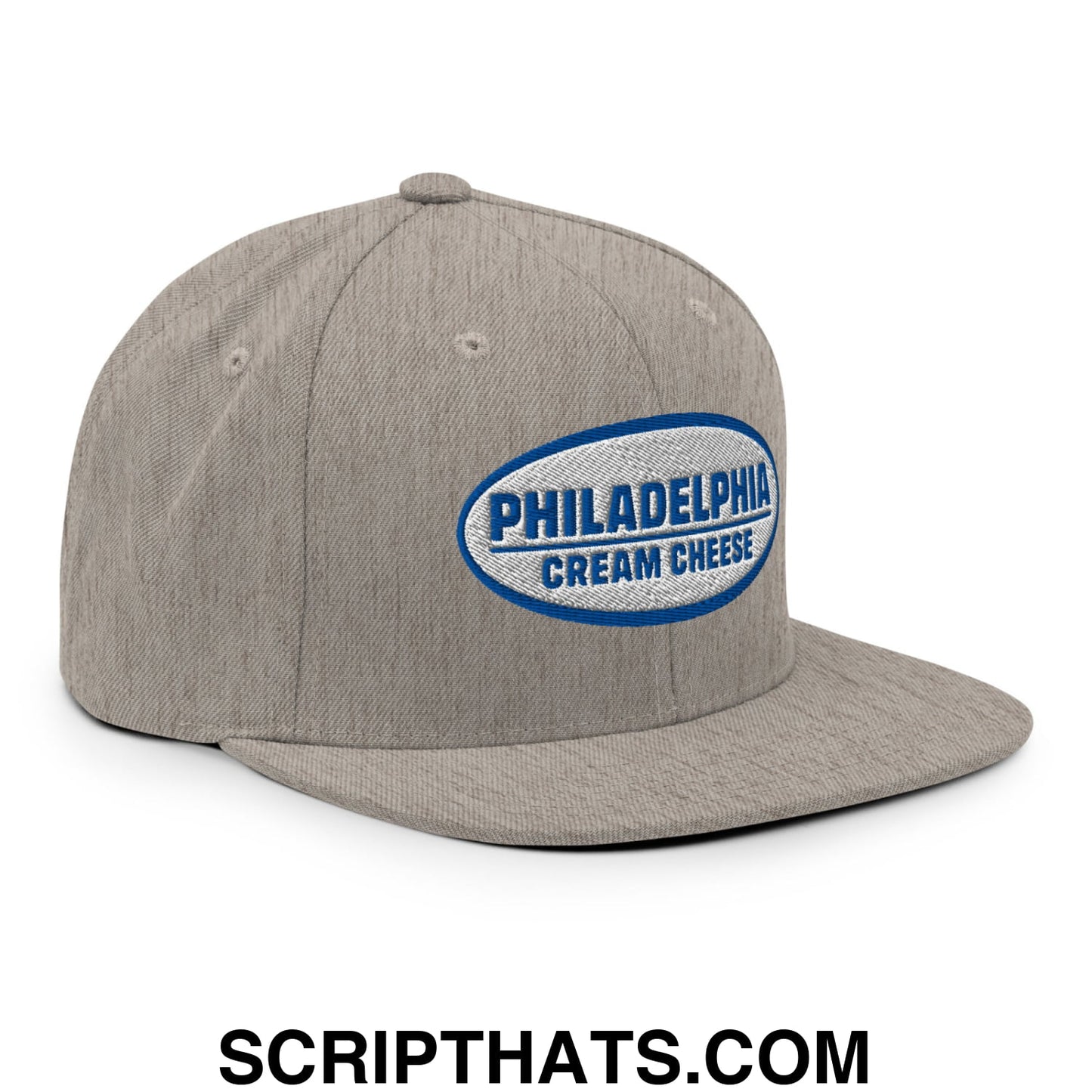 Philadelphia Cream Cheese Embroidered Flat Bill Brim Snapback Hat Heather Grey