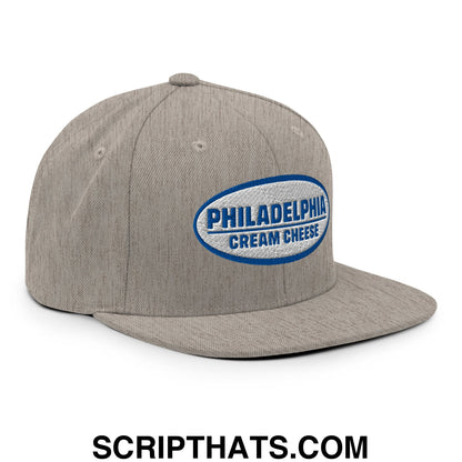 Philadelphia Cream Cheese Embroidered Flat Bill Brim Snapback Hat Heather Grey