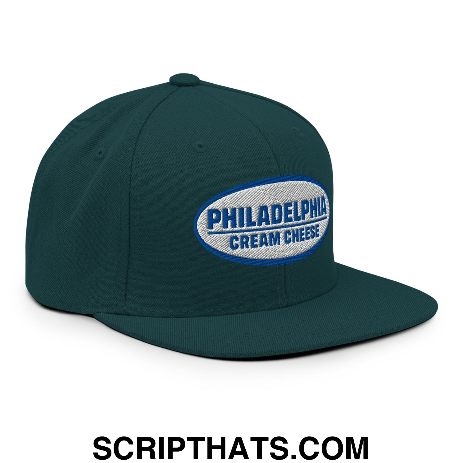 Philadelphia Cream Cheese Embroidered Flat Bill Brim Snapback Hat Spruce