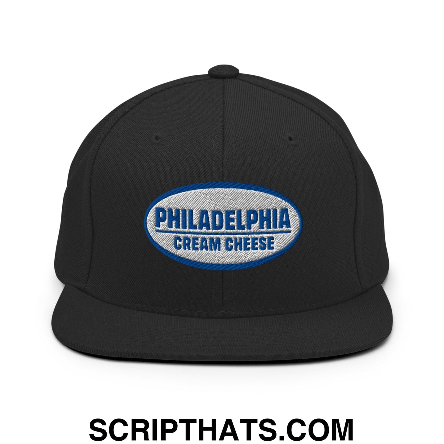 Philadelphia Cream Cheese Embroidered Flat Bill Brim Snapback Hat Black