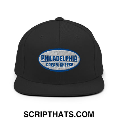 Philadelphia Cream Cheese Embroidered Flat Bill Brim Snapback Hat Black