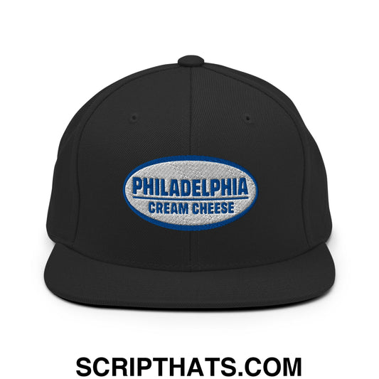 Philadelphia Cream Cheese Embroidered Flat Bill Brim Snapback Hat Black