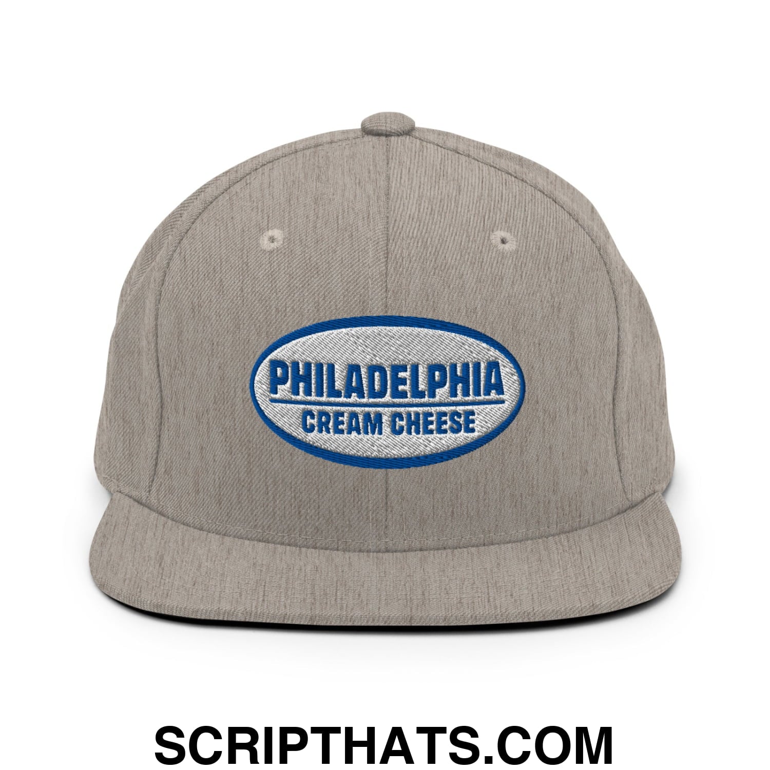 Philadelphia Cream Cheese Embroidered Flat Bill Brim Snapback Hat Heather Grey