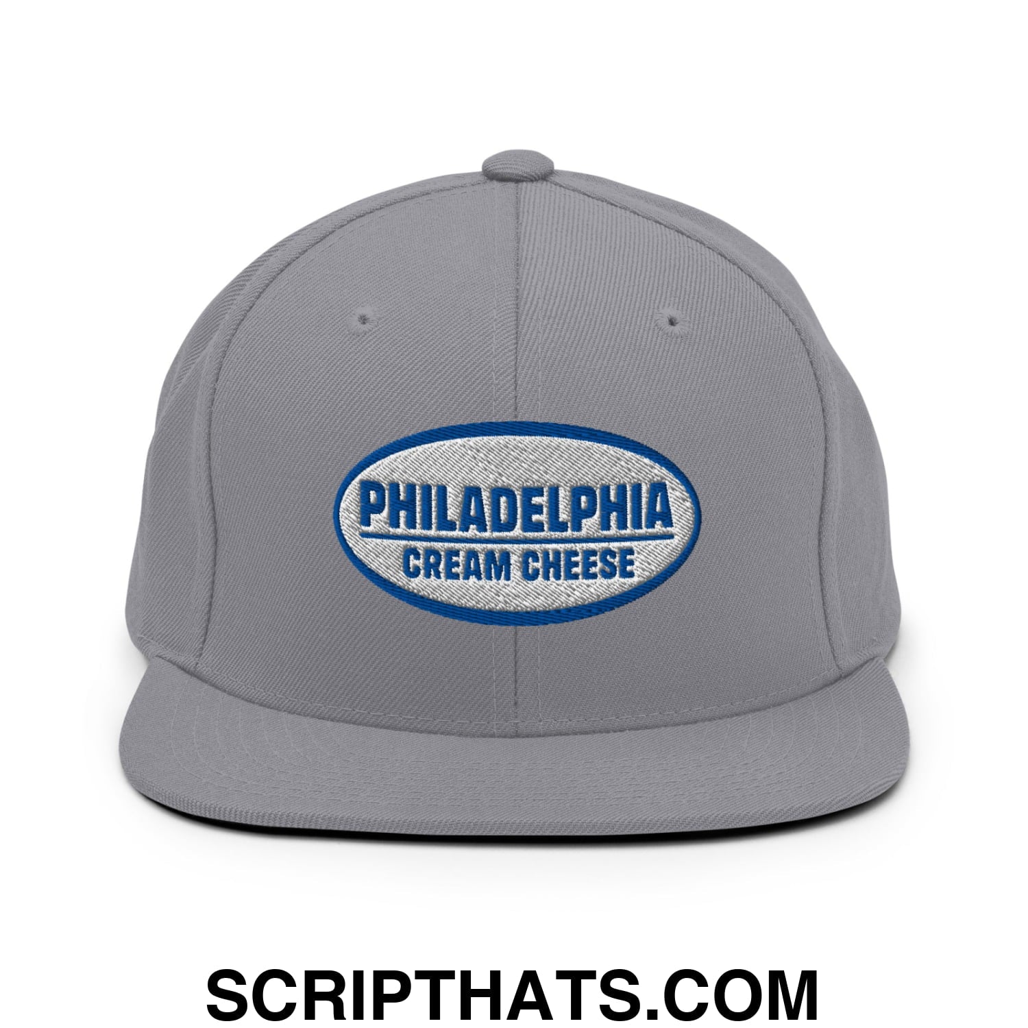 Philadelphia Cream Cheese Embroidered Flat Bill Brim Snapback Hat Silver