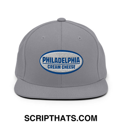 Philadelphia Cream Cheese Embroidered Flat Bill Brim Snapback Hat Silver