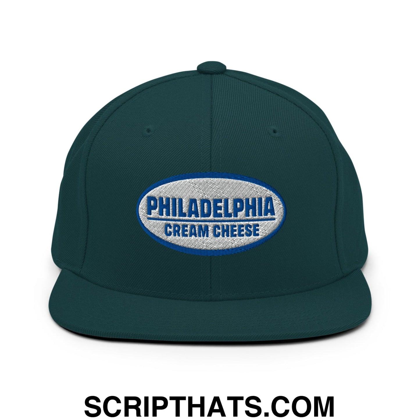 Philadelphia Cream Cheese Embroidered Flat Bill Brim Snapback Hat Spruce