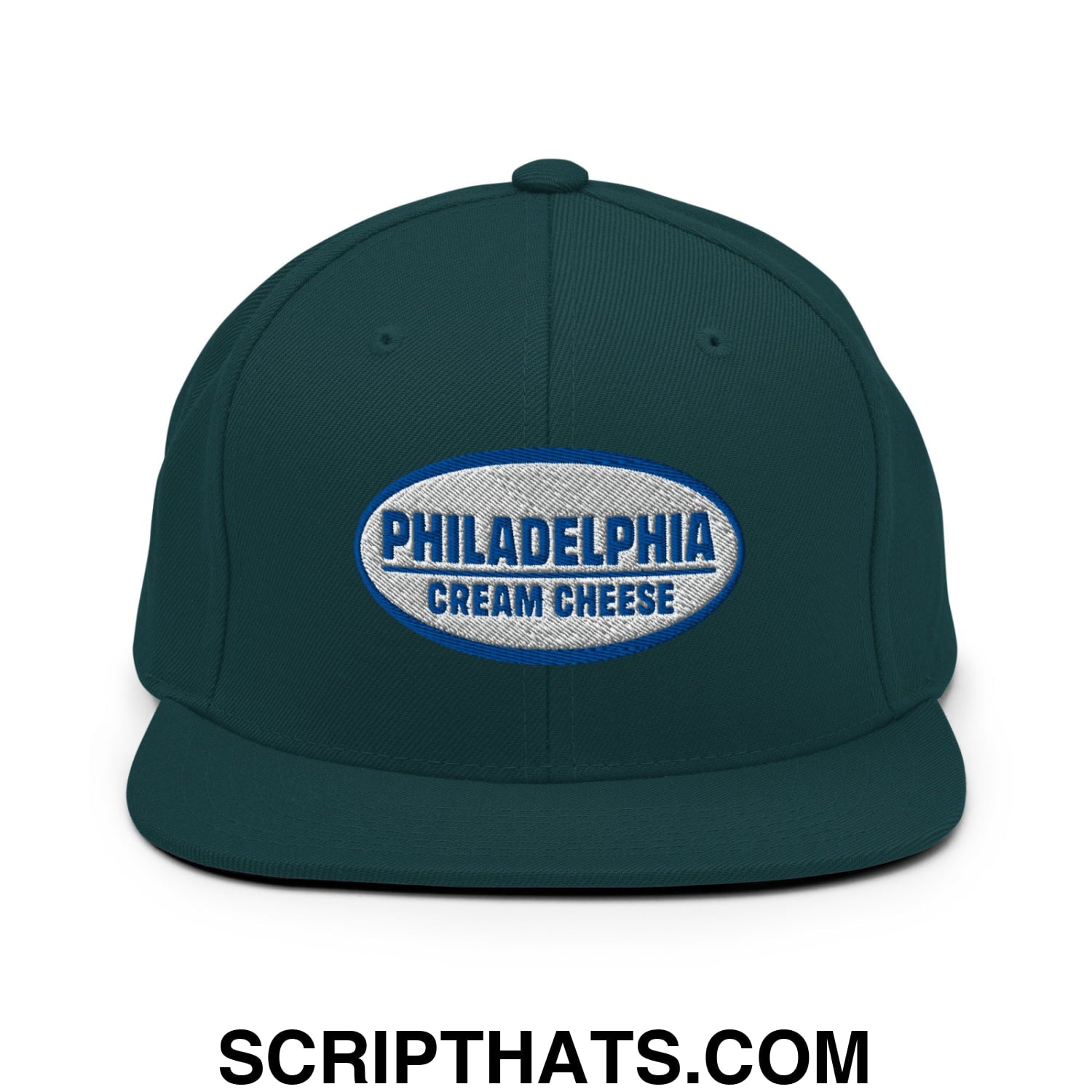 Philadelphia Cream Cheese Embroidered Flat Bill Brim Snapback Hat Spruce