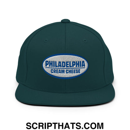 Philadelphia Cream Cheese Embroidered Flat Bill Brim Snapback Hat Spruce