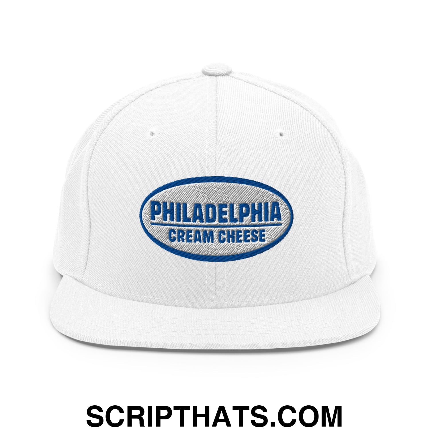 Philadelphia Cream Cheese Embroidered Flat Bill Brim Snapback Hat White