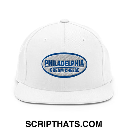Philadelphia Cream Cheese Embroidered Flat Bill Brim Snapback Hat White