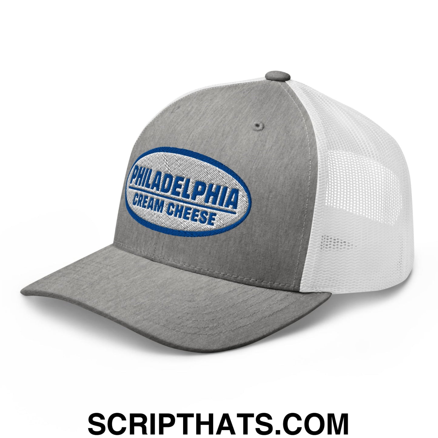 Philadelphia Cream Cheese Embroidered Mesh Trucker Hat Heather Grey White