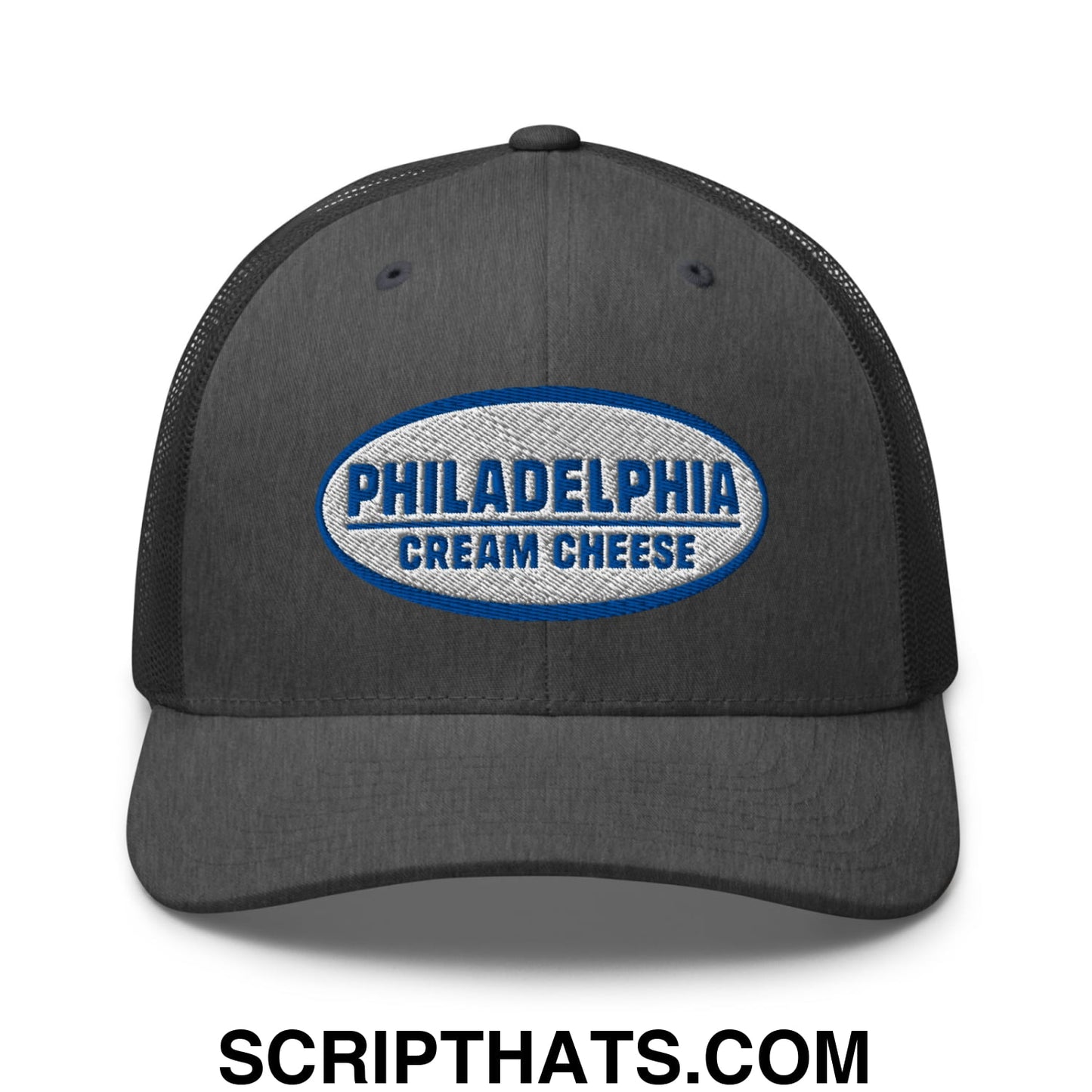 Philadelphia Cream Cheese Embroidered Mesh Trucker Hat Dark Heather Gray