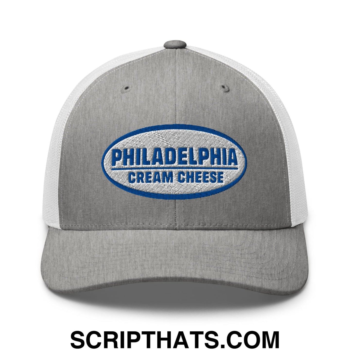Philadelphia Cream Cheese Embroidered Mesh Trucker Hat Heather Grey White