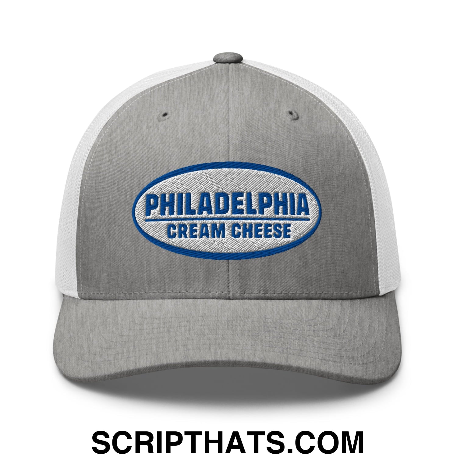 Philadelphia Cream Cheese Embroidered Mesh Trucker Hat Heather Grey White