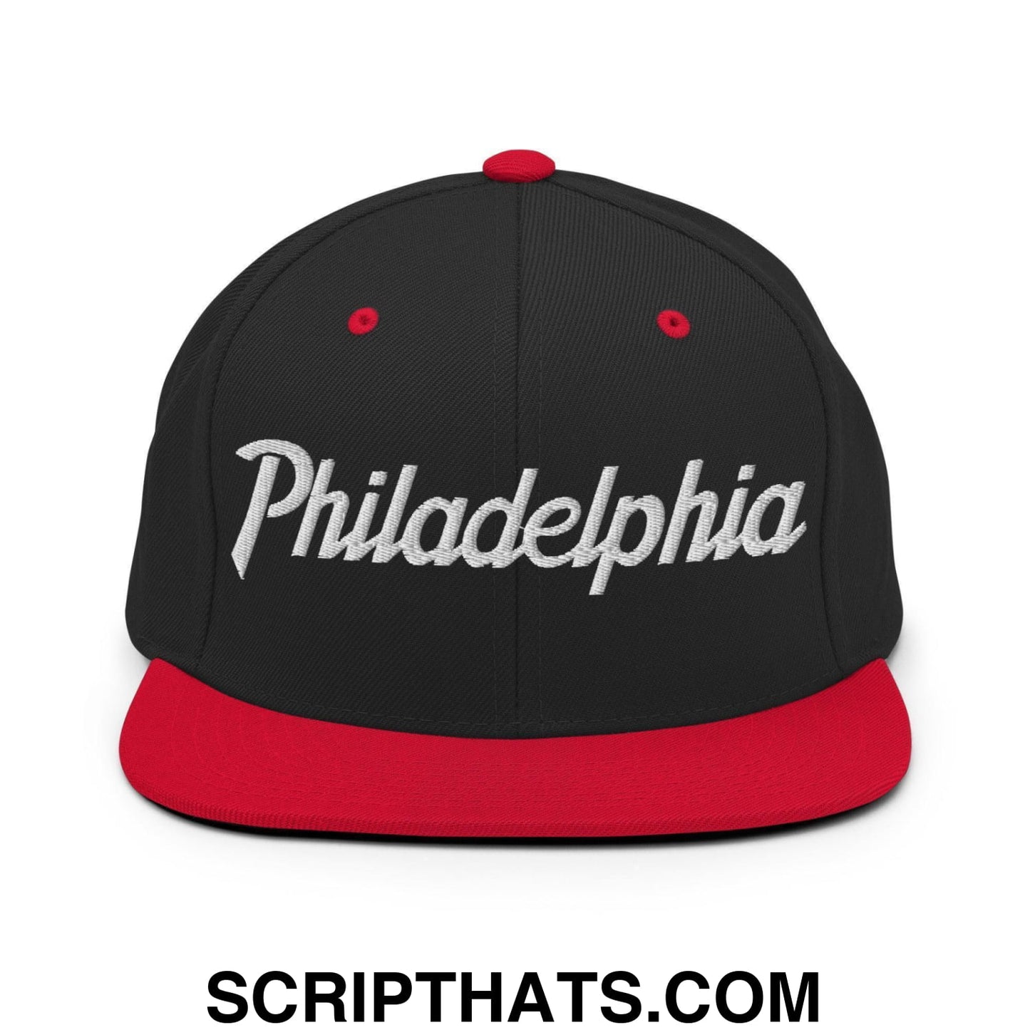 Philadelphia Script Snapback Hat Black Red