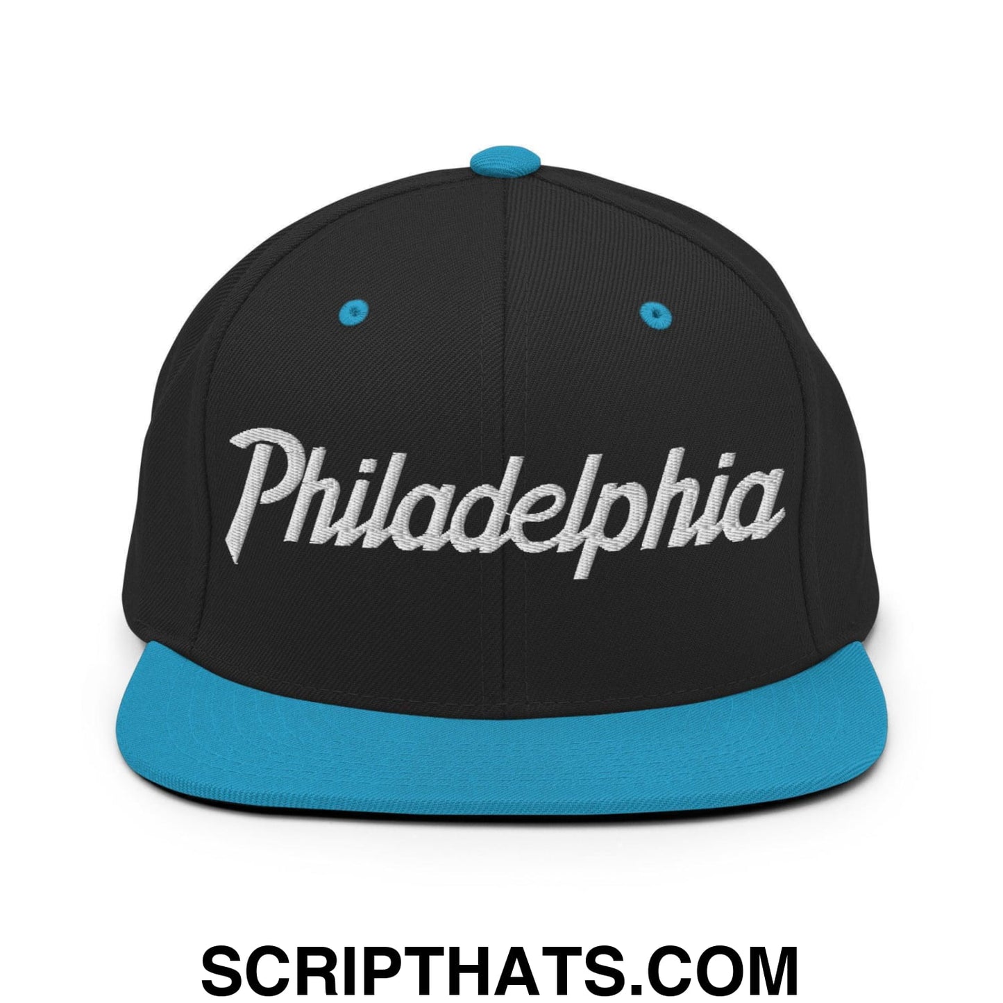 Philadelphia Script Snapback Hat Black Teal