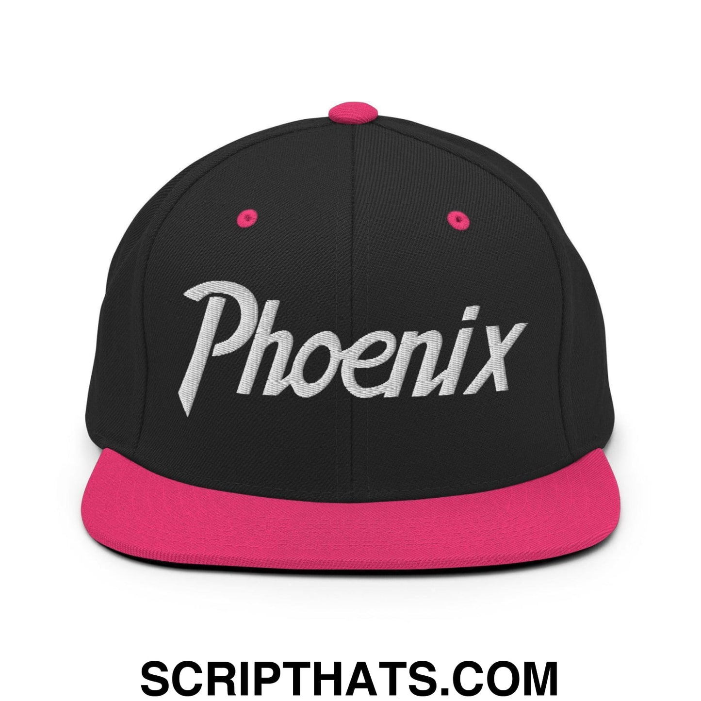 Phoenix Script Snapback Hat Black Neon Pink