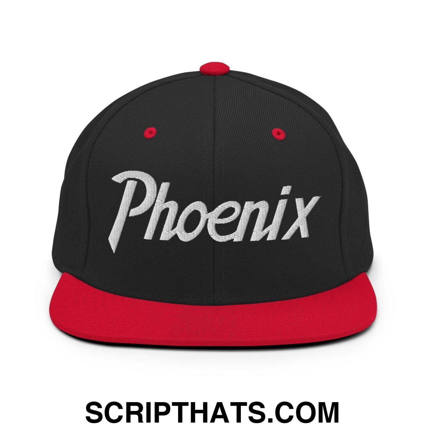 Phoenix Script Snapback Hat Black Red