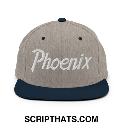 Phoenix Script Snapback Hat Heather Grey Navy