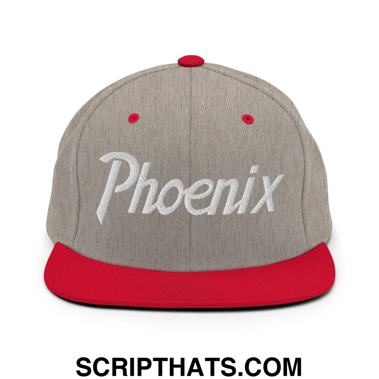 Phoenix Script Snapback Hat Heather Grey Red