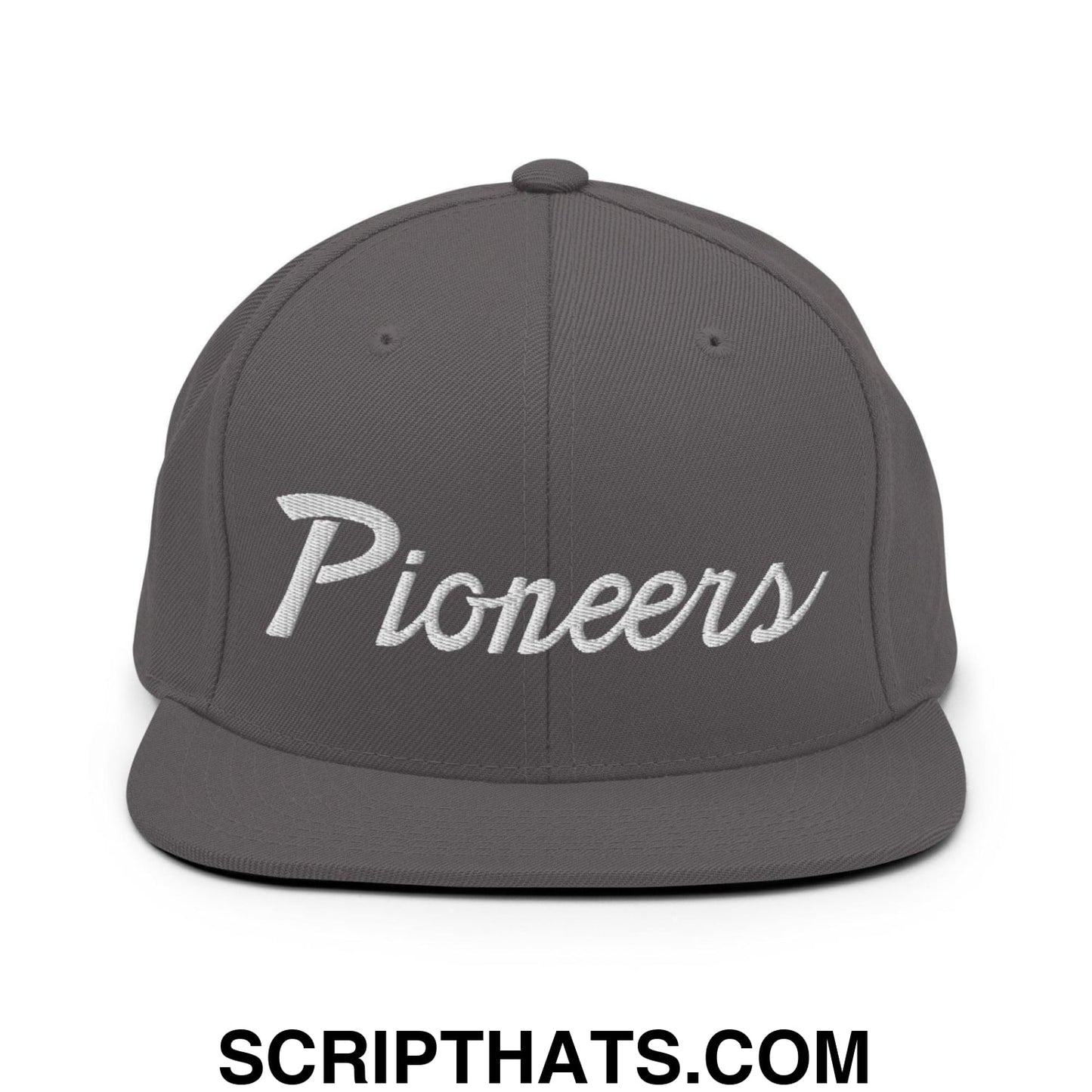 Pioneers School Mascot Script Snapback Hat Dark Grey