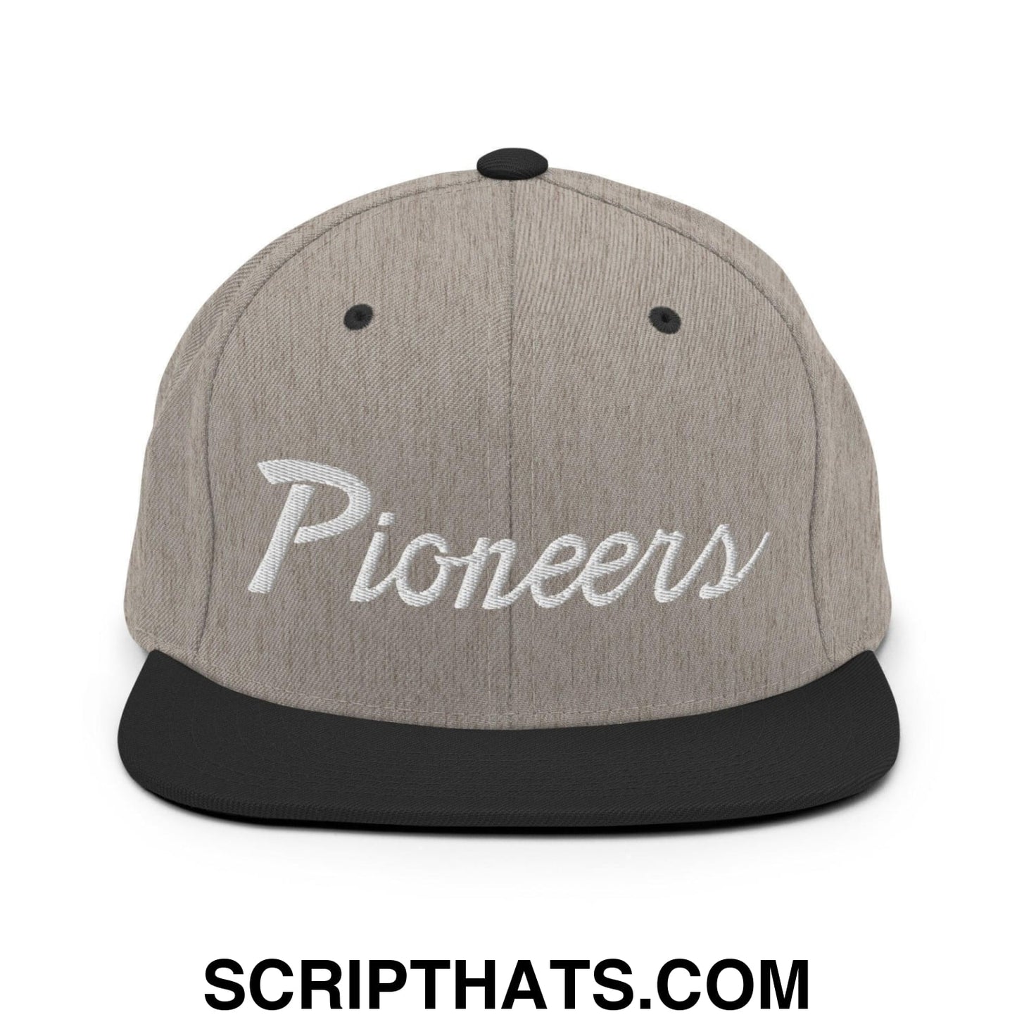 Pioneers School Mascot Script Snapback Hat Heather Black