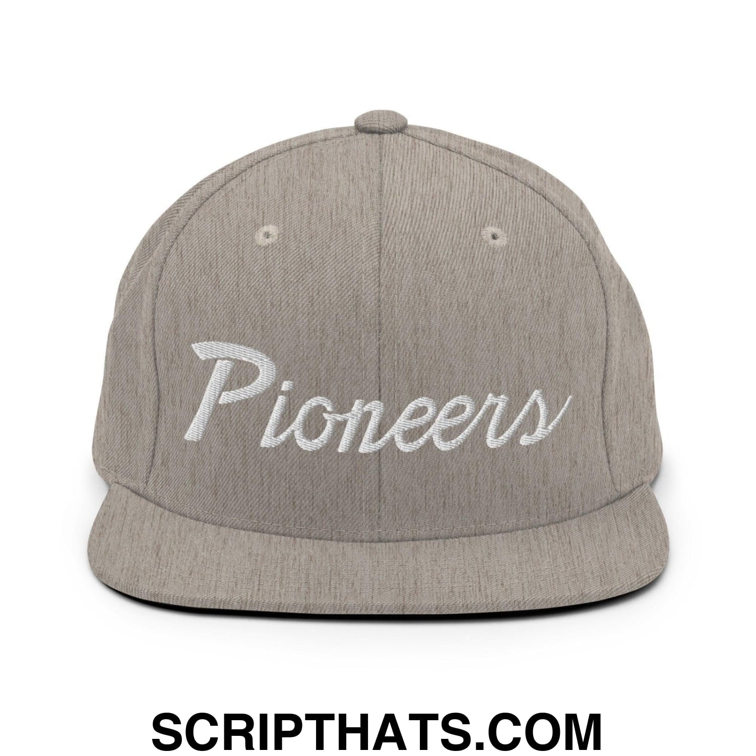 Pioneers School Mascot Script Snapback Hat Heather Grey