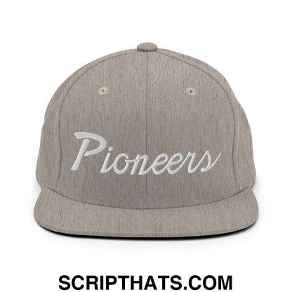 Pioneers School Mascot Script Snapback Hat Heather Grey