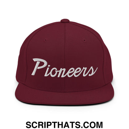 Pioneers School Mascot Script Snapback Hat Maroon