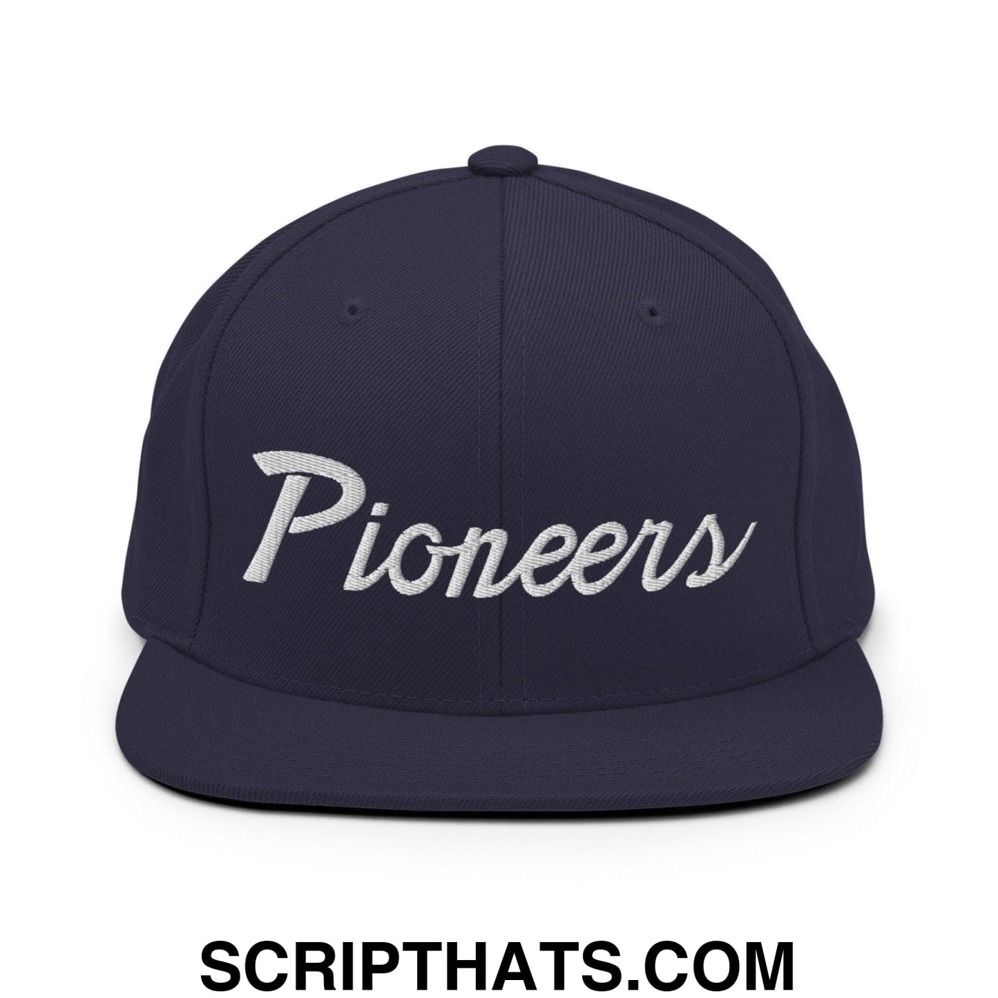 Pioneers School Mascot Script Snapback Hat Navy
