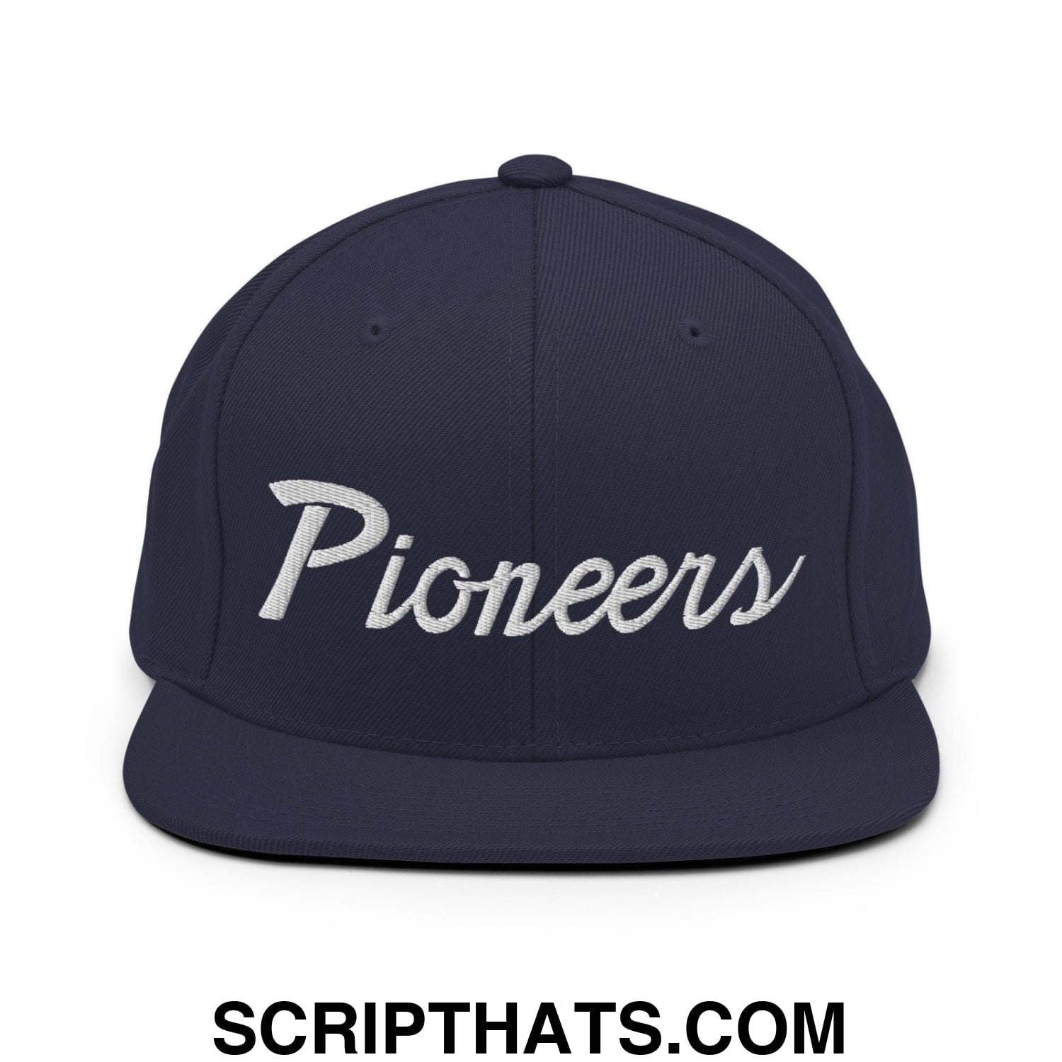 Pioneers School Mascot Script Snapback Hat Navy