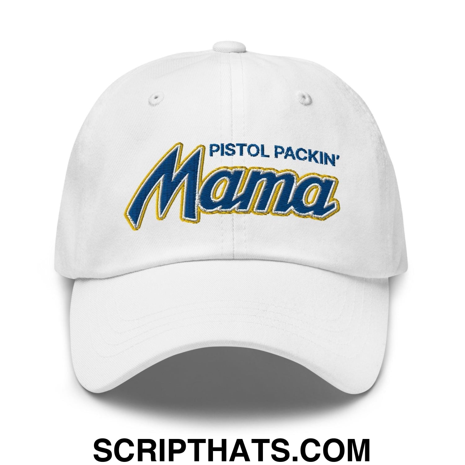 Pistol Packin' Mama Script Dad Hat White