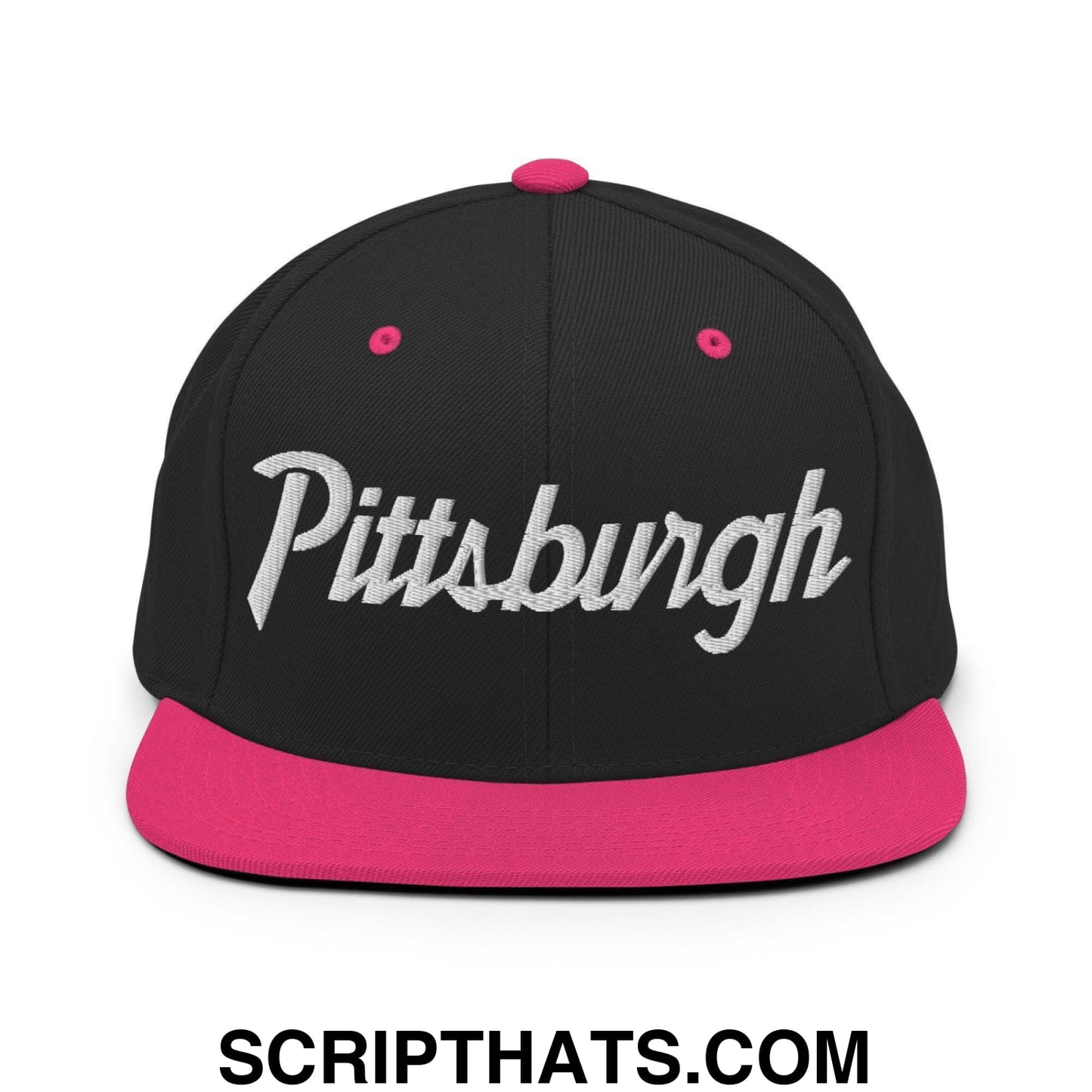 Pittsburgh Script Snapback Hat Black Neon Pink
