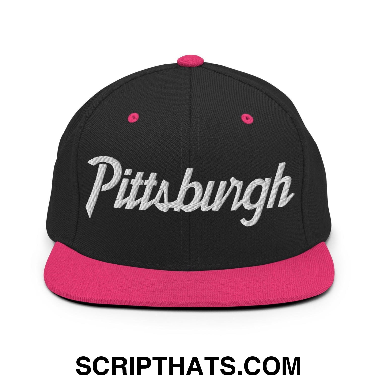 Pittsburgh Script Snapback Hat Black Neon Pink