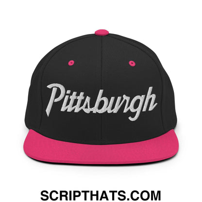 Pittsburgh Script Snapback Hat Black Neon Pink