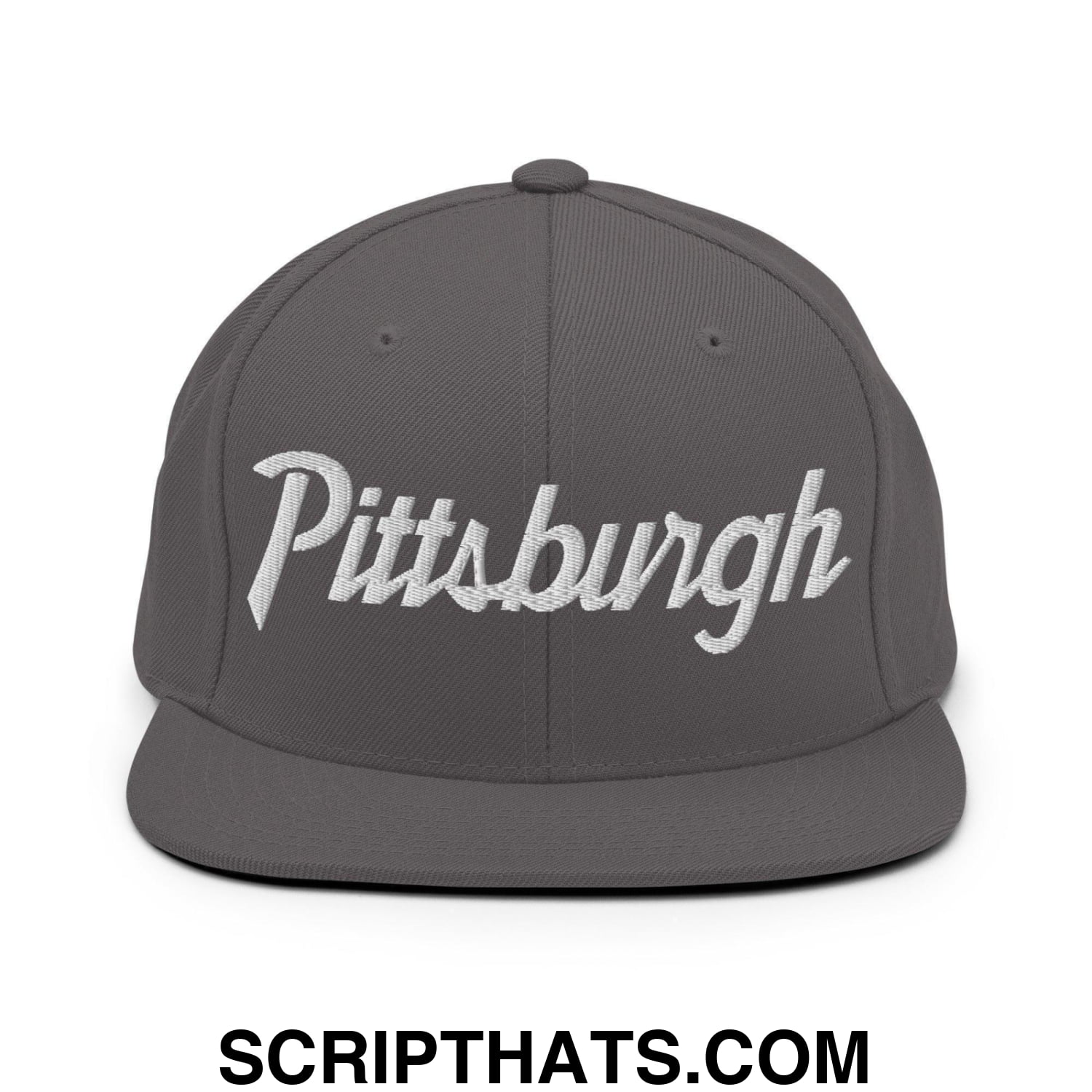 Pittsburgh Script Snapback Hat Dark Grey