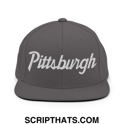 Pittsburgh Script Snapback Hat Dark Grey