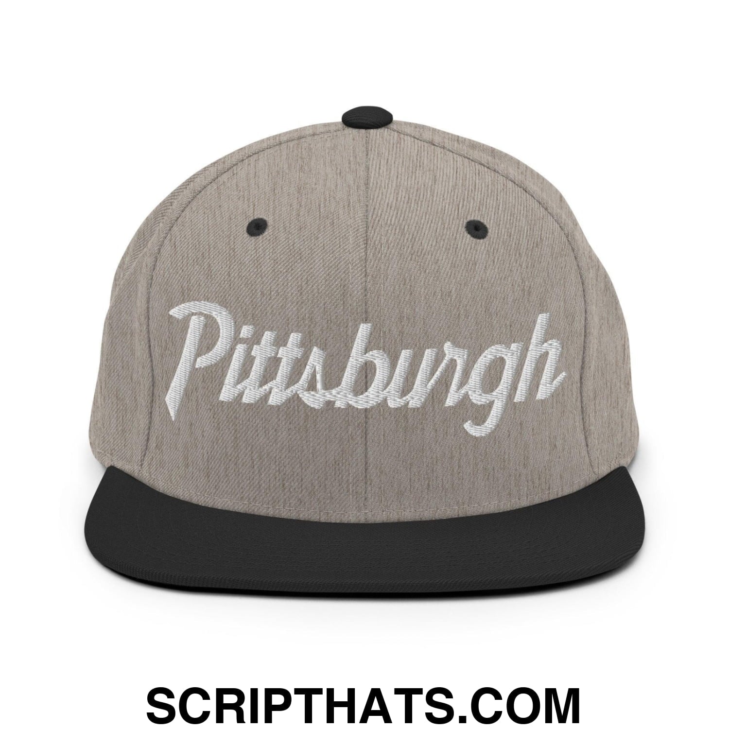 Pittsburgh Script Snapback Hat Heather Black