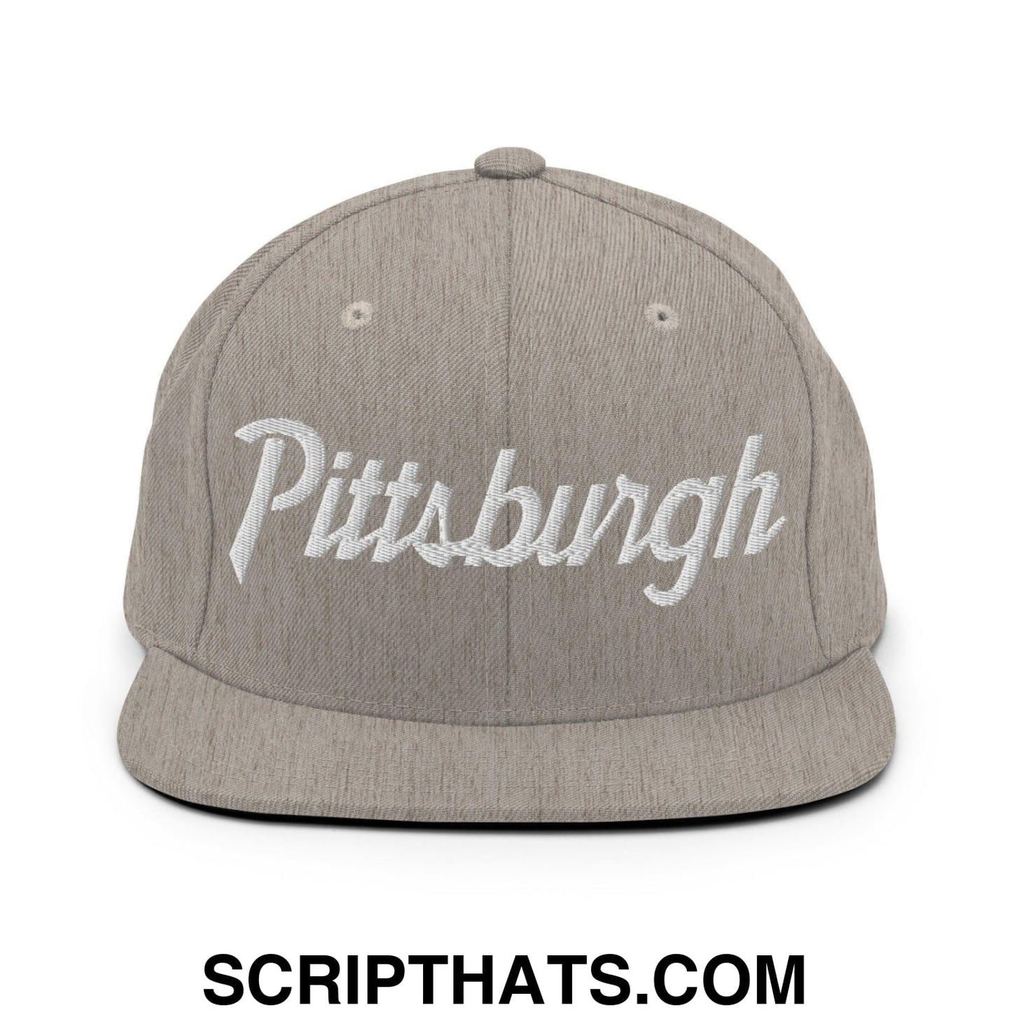 Pittsburgh Script Snapback Hat Heather Grey