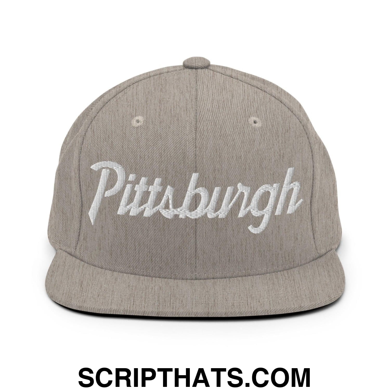 Pittsburgh Script Snapback Hat Heather Grey