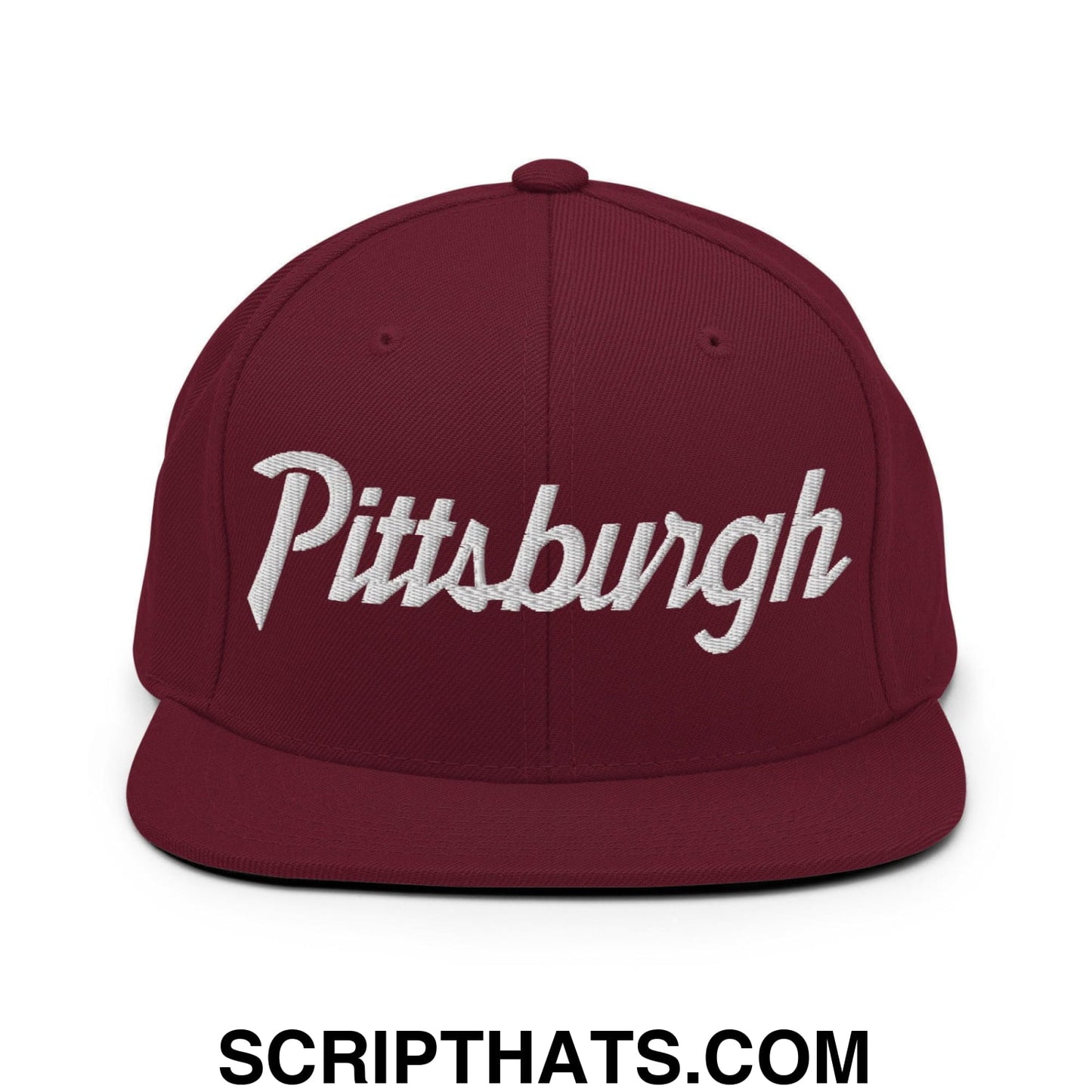 Pittsburgh Script Snapback Hat Maroon