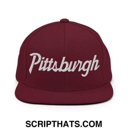 Pittsburgh Script Snapback Hat Maroon