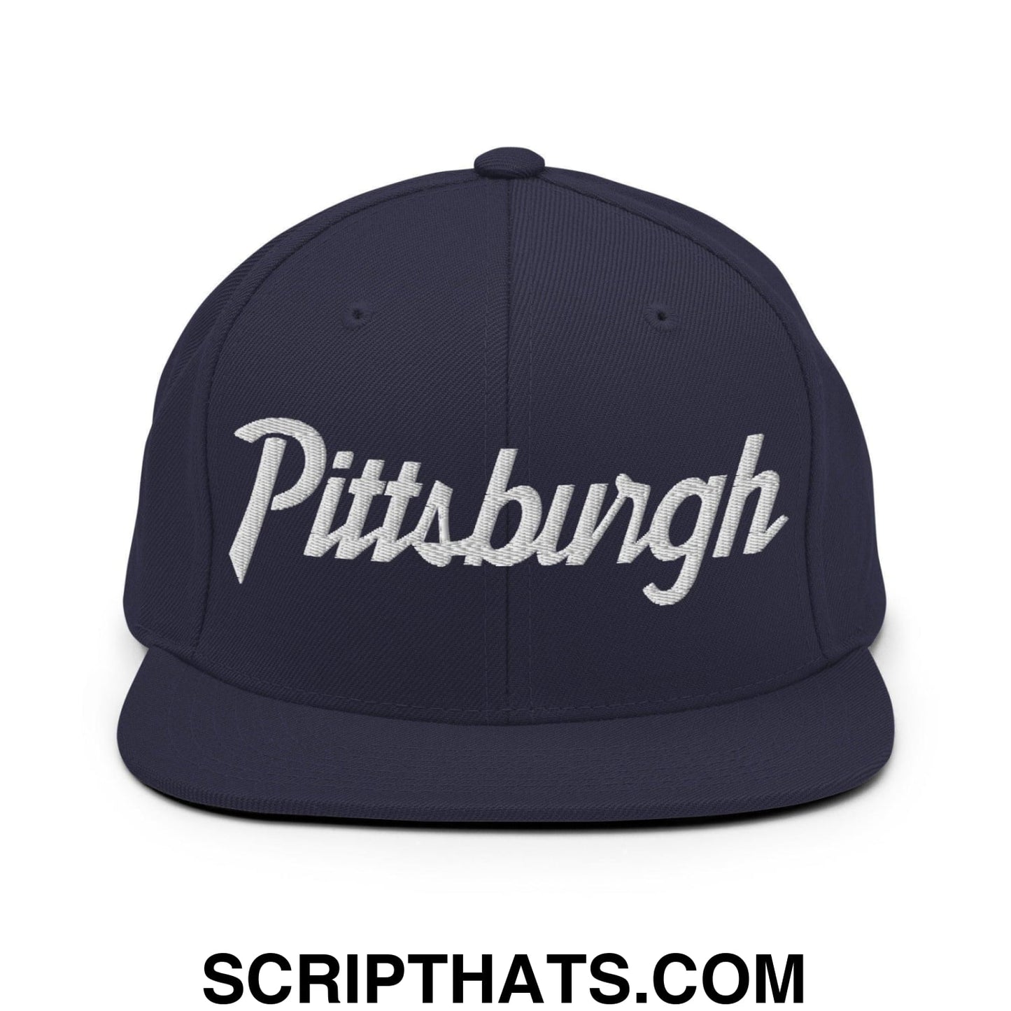 Pittsburgh Script Snapback Hat Navy