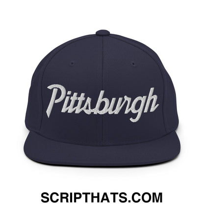 Pittsburgh Script Snapback Hat Navy